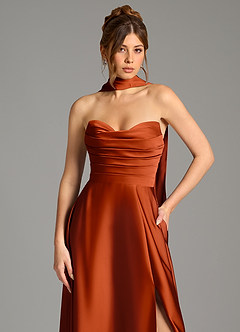 Azazie Ayla Bridesmaid Dresses Paprika A-Line Corset Stretch Satin Dress image2