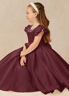 Azazie Jewel vestidos de niña de las flores Vestido de Cabernet de Satin Mate de Vestido de gala con Plisado image3