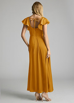 Azazie Bondi Bridesmaid Dresses Butterscotch A-Line Ruched Stretch Satin Dress image3