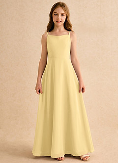 Azazie Jaella Girls Formal Abiti da Ragazza di Fiori Abito A-Line in Chiffon Plissettato Burro image3