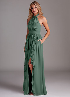 Azazie Avary Bridesmaid Dresses Sea Moss A-Line Pleated Chiffon Dress image2