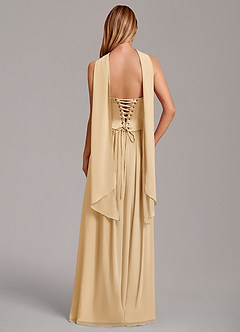 Azazie Cadence Bridesmaid Dresses Gold A-Line Corset Stretch Satin Convertible Dress image4