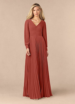 Azazie Zina Mother of the Bride Dresses Terracotta A-Line Pleated Chiffon Dress image1
