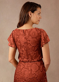 Azazie Lehi Abiti per la Madre della Sposa Abito A-Line in Burnout Floreale Scollo a barca Auburn image7