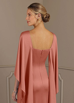 Azazie Eli Mère de la mariée Robes Robe Fourreau en Satin extensible Col de bateau Rose Saumon image6