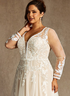 Azazie Ariya Wedding Dresses Diamond White Champagne A-Line Lace Tulle Dress image9