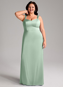 Azazie Denice Bridesmaid Dresses Agave Sheath Pleated Stretch Satin Dress image9