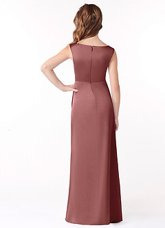 Azazie Sadia Junior Amethyst A-Line Pleated Stretch Satin Dress image3