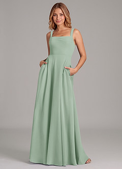 Azazie Shaude Bridesmaid Dresses Agave A-Line Pleated Chiffon Dress image1