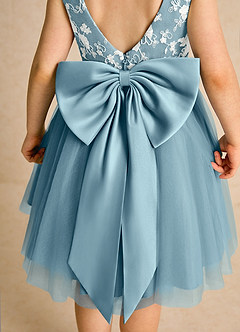 Azazie Butterfly Flower Girl Dresses Moody Blue A-Line Lace Dress image6