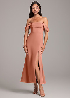 Azazie Saige Jurken voor bruidsmeisjes Converteerbaar Jurk van Chiffon met Kolom Off the Shoulder Meer Gesneden image1