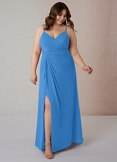 Azazie Emerald Bridesmaid Dresses Blue Jay A-Line Ruffled Chiffon Dress image7