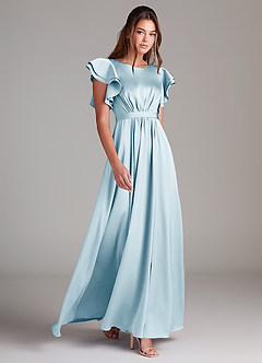 Azazie Daphne Modest Bridesmaid Dresses A-Line Ruched Stretch Satin Floor-Length Dress image3