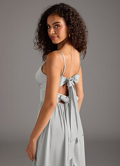 Azazie Zeya Vestidos de madrinha de casamento Vestir Prata de Cetim elástico de Linha A com Plissado image5