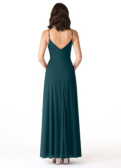 Azazie Evalin Bridesmaid Dresses Pine A-Line V-Neck Pleated Mesh Dress image2