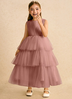 Azazie Marshmallow Blumenmädchenkleider Ballkleid Schleifen Tüll Kleid Zedernrose image5