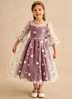 Azazie Elowen Flower Girl Dresses Merlot A-Line Sweetheart Neckline Lace Dress image1