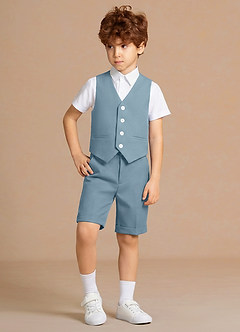 front Oliver Lyseblå 4-delt drengesæt med vest og shorts
