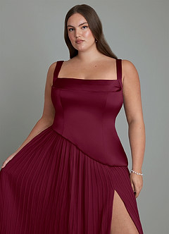 Azazie Stephanie Brautjungfernkleider A-Linie Plissee Stretch-Satin Kleid Maulbeerrot image9