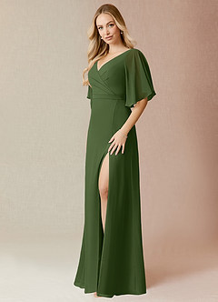 Azazie Cierra Bridesmaid Dresses Olive A-Line V-Neck Chiffon Dress image3
