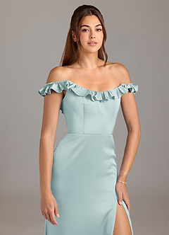 Azazie Callie Brautjungfernkleider Wandelbar A-Linie Gestreift Stretch-Satin Kleid Nebel image8