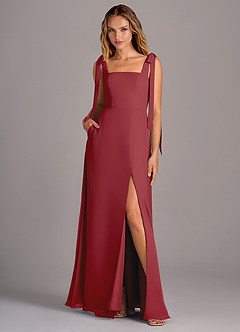 Azazie Debra Bridesmaid Dresses Pomegranate A-Line with Pockets Chiffon Convertible Dress image1