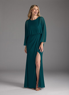 Azazie Ysabella Mother of the Bride Dresses Pine Mermaid Pleated Mesh Dress image3