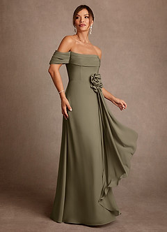 Azazie Amherst Mother of the Bride Dresses Willow Green A-Line Off the Shoulder Chiffon Dress image2