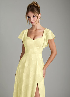 Azazie Bondi Bridesmaid Dresses Lemon Sorbet A-Line Ruched Floral Jacquard Burnout Dress image5