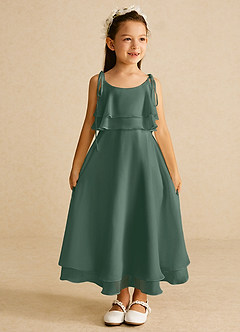 Azazie Temi vestidos de niña de las flores Vestido de Musgo Marino de Gasa de Corte En A con Tirante Espagueti image3
