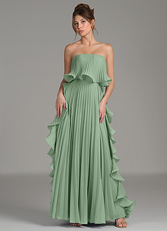 Azazie Alexia Robes de demoiselle d'honneur Robe Trapèze en Mousseline de soie Rayé Matcha image1
