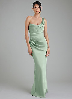 Azazie Sabrina Bridesmaid Dresses Agave Mermaid Corset Stretch Satin Dress image6