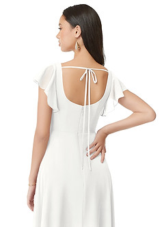 Azazie Bondi Brautjungfernkleider A-Linie Gestreift Chiffon Kleid Weiß image5