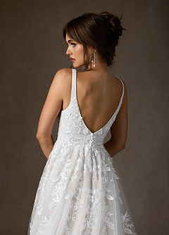 Azazie Sorella Wedding Dresses Diamond White A-Line V-Neck Sequins Tulle Dress image11