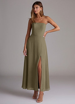 Azazie Wren Vestidos de madrinha de casamento Vestido Salgueiro Verde de Chiffon de Linha A com Sem alças image1