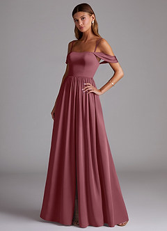 Azazie Calianna Robes de demoiselle d'honneur Robe Trapèze Convertible en Satin extensible Épaule décolletée Rose Du Désert image3