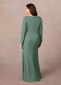 Azazie Risa Mother of the Bride Dresses Eucalyptus Mermaid V-Neck Pleated Mesh Dress image8