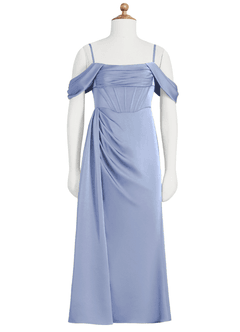 Azazie Amyra Junior Ice Sheath Off the Shoulder Stretch Satin Dress image6