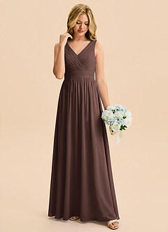 Azazie Kora Junior Ganache A-Line Pleated Chiffon Dress image4