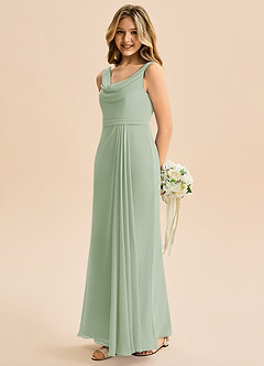 Azazie Evania Junior Robe Trapèze en Mousseline de soie Plissée Vert Sauge image4