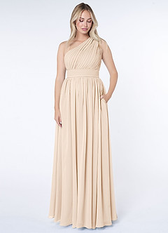 Azazie Molly Bridesmaid Dresses White Alabaster A-Line One Shoulder Chiffon Dress image1