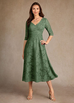 Azazie Durant Abiti per la Madre della Sposa Abito A-Line in Burnout Floreale Plissettato Eucalipto image4