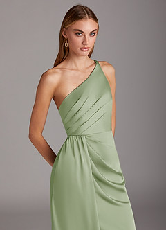 Azazie Mika Bridesmaid Dresses Dusty Sage Sheath One Shoulder Stretch Satin Dress image7