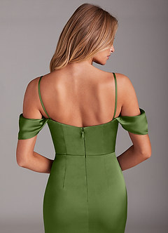 Azazie Saige Brautjungfernkleider Meerjungfrau-Linie Schulterfrei Stretch-Satin Kleid Wacholder image6