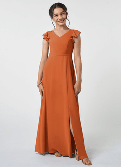 Azazie Claudine Junior Cinnamon A-Line Pleated Chiffon Dress image1