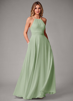 Azazie Amalia Bridesmaid Dresses Dusty Sage A-Line Pleated Chiffon Dress image1