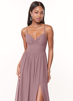 Azazie Zeya Bridesmaid Dresses Dusty Rose A-Line V-Neck Pleated Chiffon Dress image5