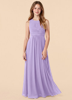 Azazie Skyla Junior Robe Trapèze en Mousseline de soie Plissée Lilas image1