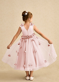 Azazie Atta Flower Girl Dresses Blushing Pink A-Line One Shoulder Tulle Dress image2