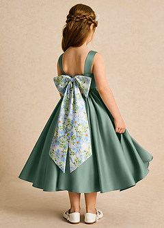 Azazie Doodlebug vestidos de niña de las flores Vestido de Eucalipto de Satin Mate de Corte En A con Lazo image3